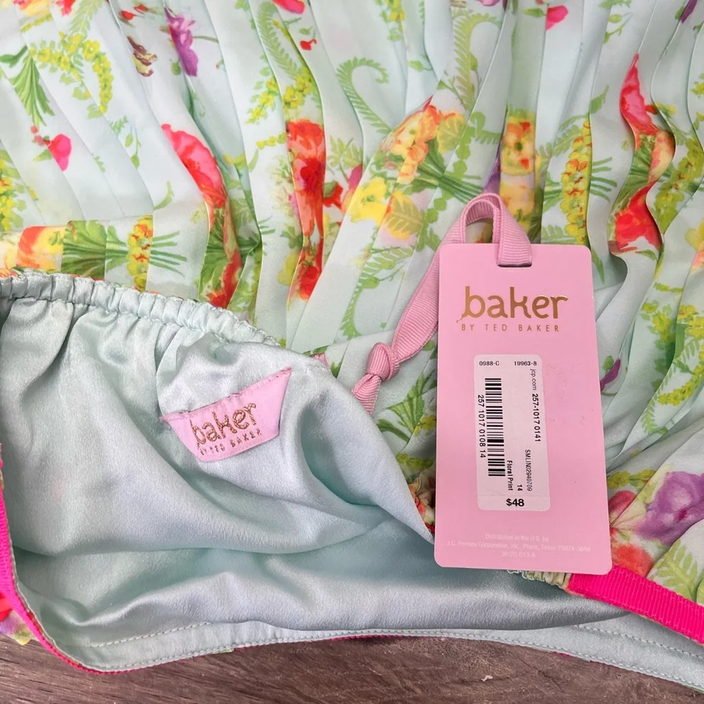 Baker By Ted Baker Kids Girls Floral Mint‎ Accordion Pleated Skirt Size 14 NWT